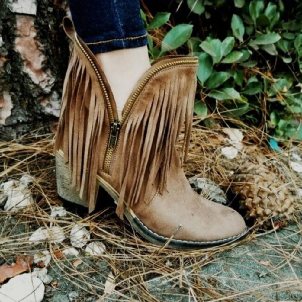 Fringe western booties